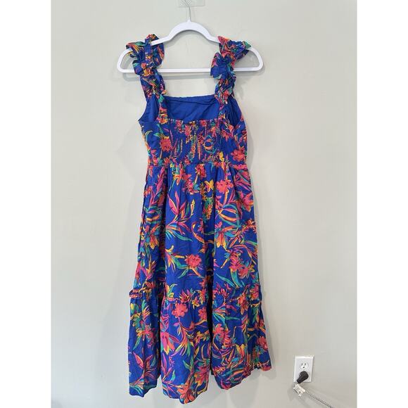 J Crew Women Dress Square Neck Midi Blue Cotton Preppy Floral Boho Size 6 2224 - Picture 6 of 13